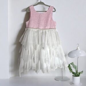 Couture Princess Pink White Pearl Tulle Dress Girls 4